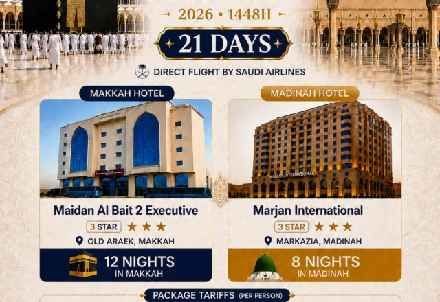 20 Nights – 3 Star Umrah Package